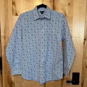 Tommy Hilfiger Long Sleeved Floral Dress Shirt Blue White Size 18 Dressy